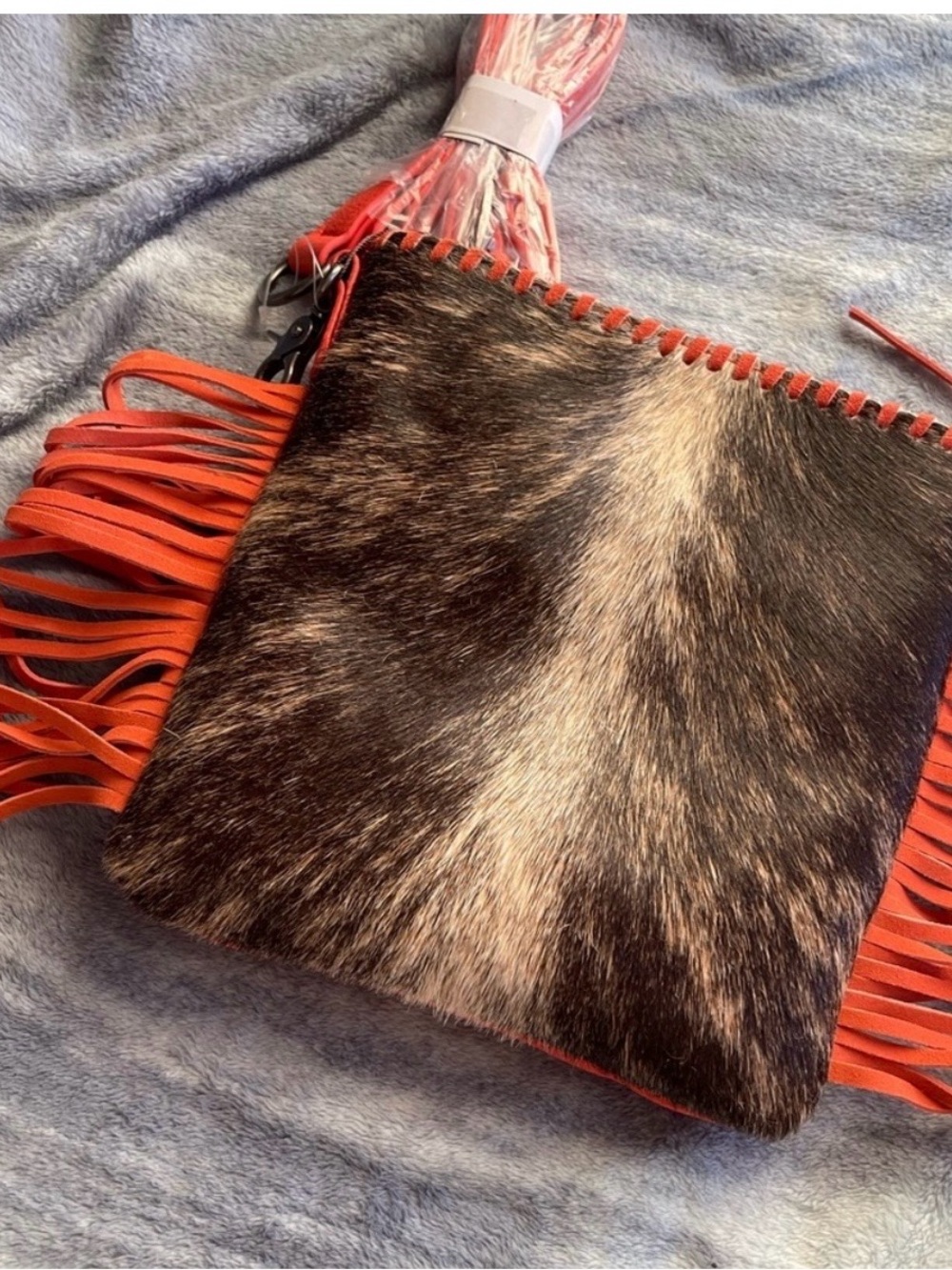 Fringe Cowhide Crossbody Bag in Orange and Brown